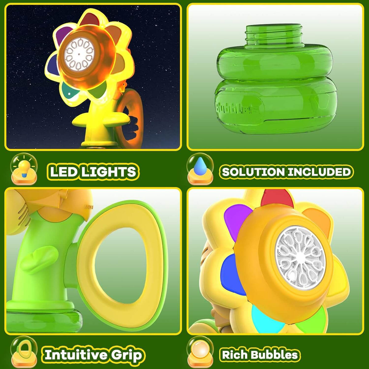 Automatic Sunflower Bubble Maker for Toddlers, Portable Battery Operated Bubble Toys