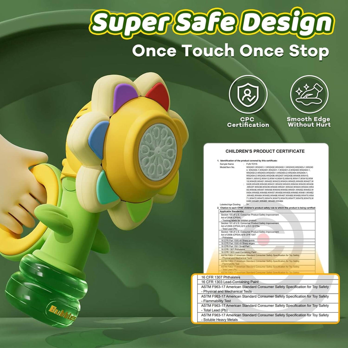 Automatic Sunflower Bubble Maker for Toddlers, Portable Battery Operated Bubble Toys