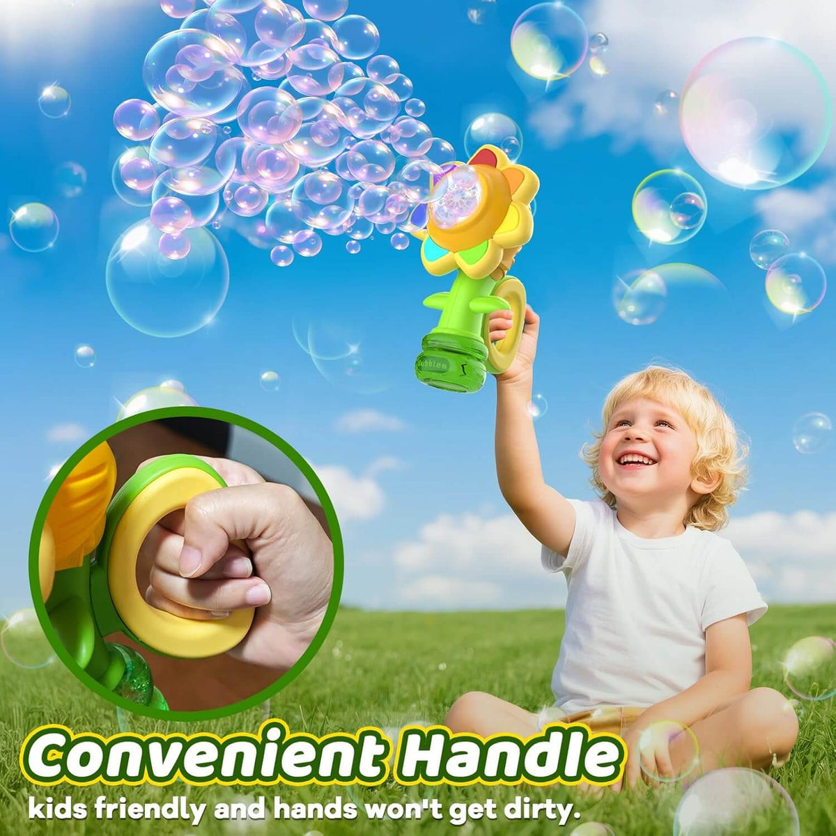 Automatic Sunflower Bubble Maker for Toddlers, Portable Battery Operated Bubble Toys