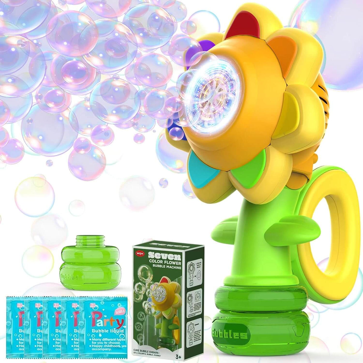 Automatic Sunflower Bubble Maker for Toddlers, Portable Battery Operated Bubble Toys