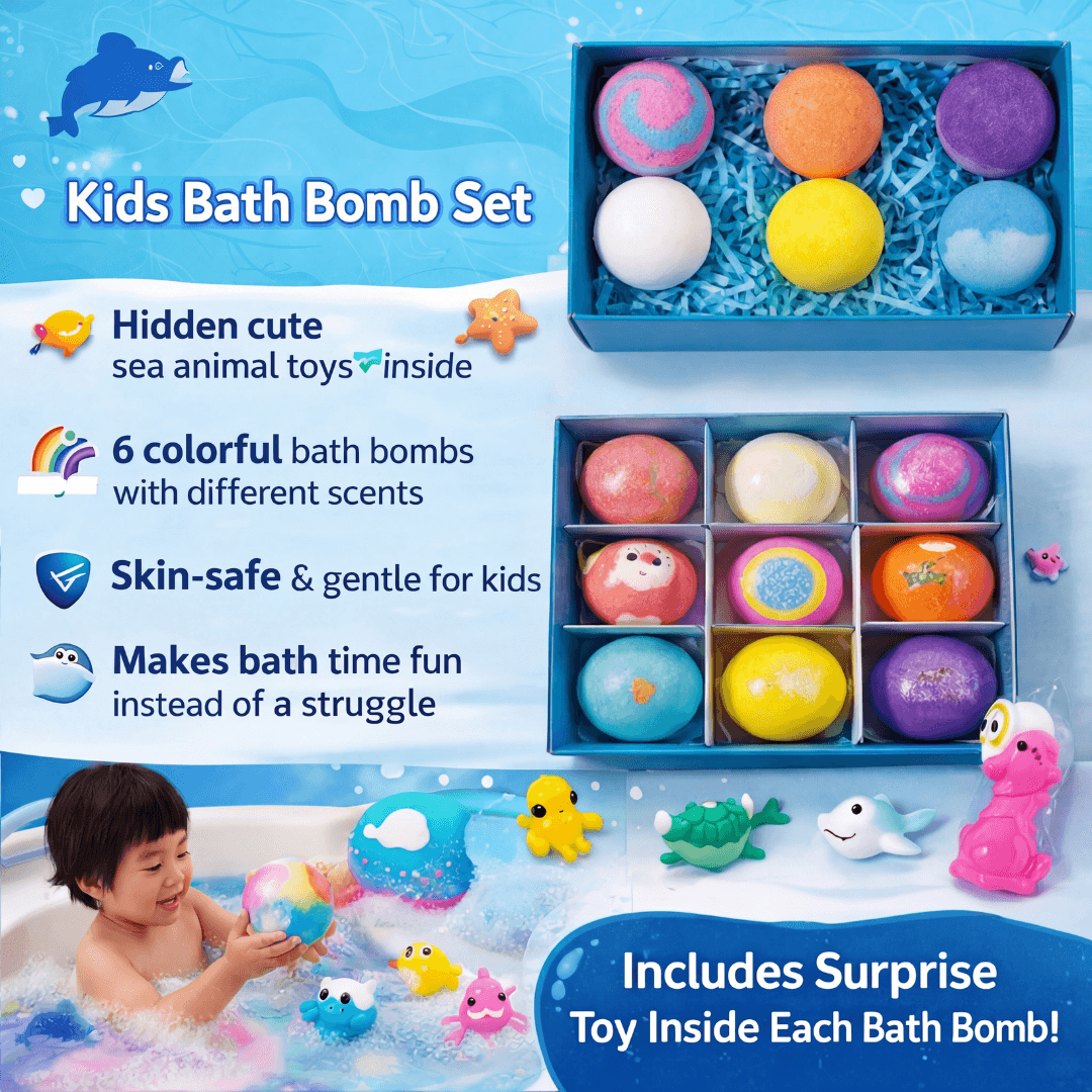 Magic Rainbow Bath Bombs for Kids with Surprise Toy Inside (6-Pack) – Organic & Skin-Safe