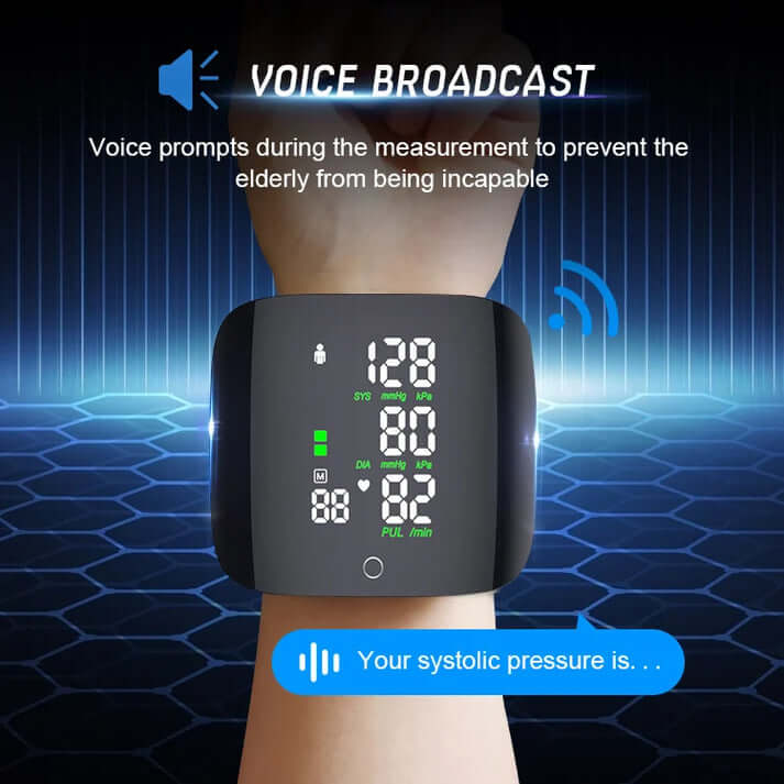 Rechargeable Smart AI Wrist Blood Pressure Monitor (With English Voice)