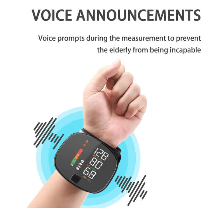 Rechargeable Smart AI Wrist Blood Pressure Monitor (With English Voice)
